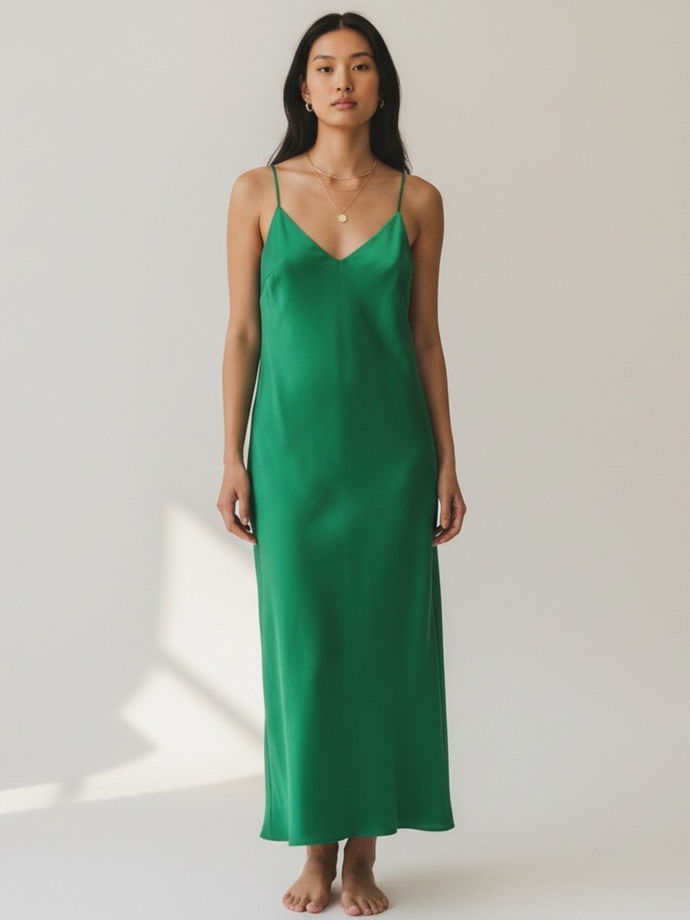 Elegant Satin Green Slip Dress